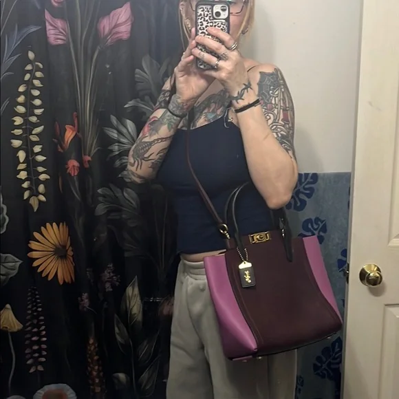 Coach Pink and Brown Satchel with Gold Accents - Picture 16 of 16